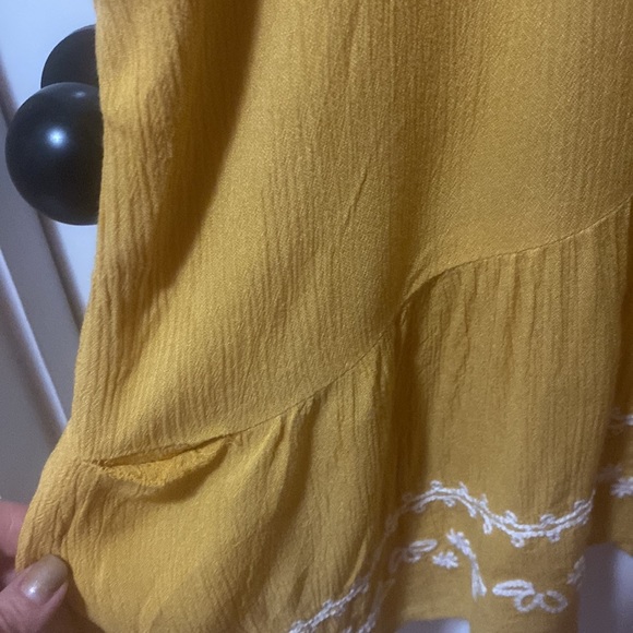 New Directions Embroidered Mustard Gauze Blouse with Bell Sleeves - Picture 6 of 7